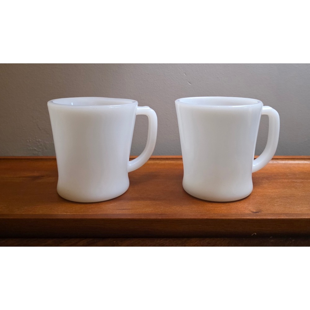 Vintage Fire-King Milk Glass Mugs Set of 2 White D-Handle Coffee Cups USA Made